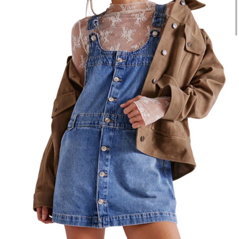 Free People Blue Denim Overall Dress